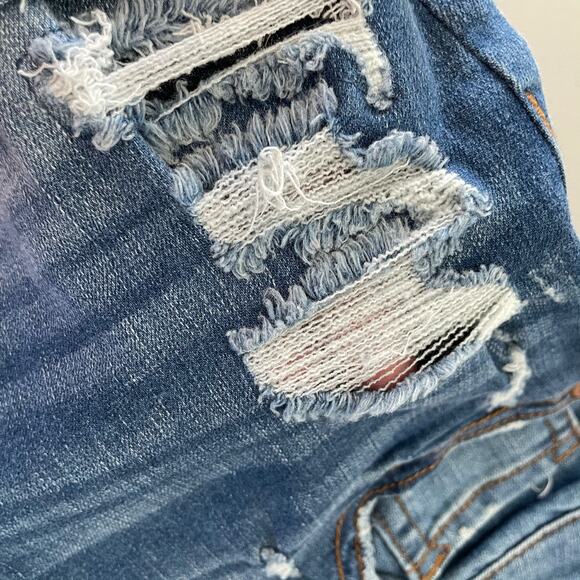 Aero Jean Short Light Blue Wash Distressed Torn Holes Denim Inseam 3 Cuffed Sz 2 - Picture 6 of 7